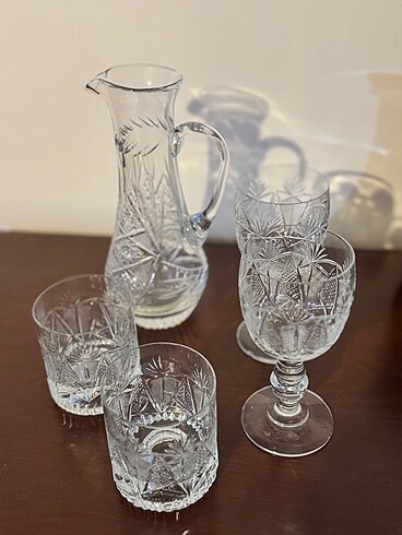 Kesme Kristal bardak kadeh sürahi 2 li takım