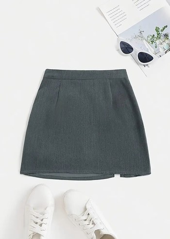 Zara Gri Mini Piliseli Kadın Etek