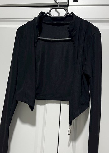 Siyah Yüksek Yaka Fermuarlı Kadın Ceket - Görsel 6