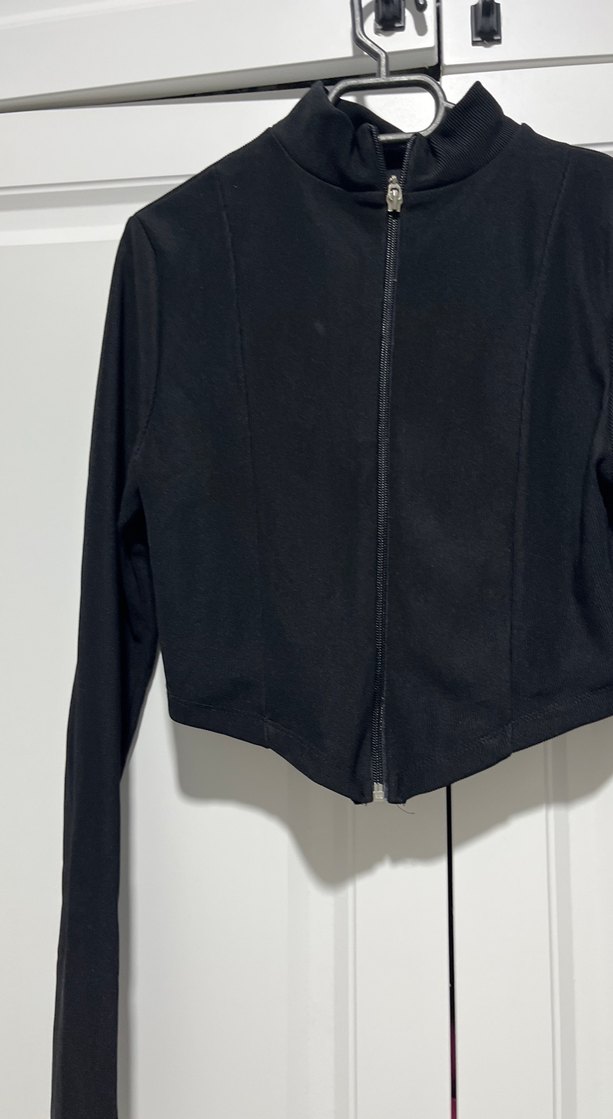 Siyah Yüksek Yaka Fermuarlı Kadın Ceket - Görsel 3