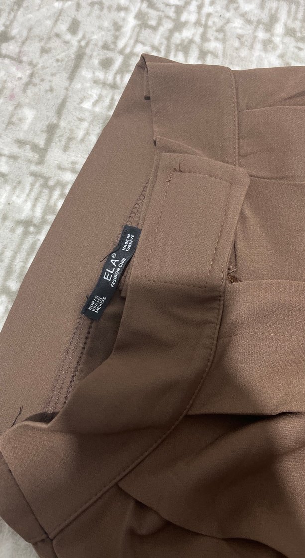 Kadın Kahverengi Pilili Midi Kumaş Pantolon pallazo - Görsel 2