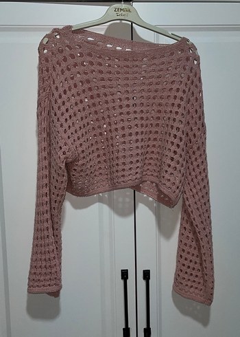 Pembe Örgü Kadın Kazak - Görsel 4