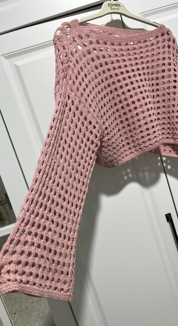 Pembe Örgü Kadın Kazak - Görsel 2