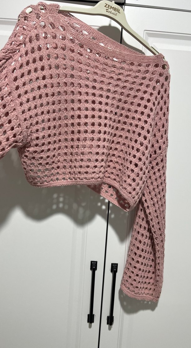 Pembe Örgü Kadın Kazak - Görsel 3