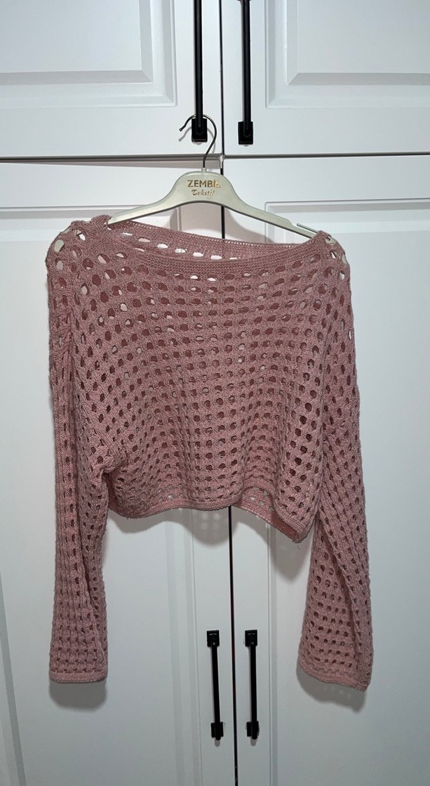 Pembe Örgü Kadın Kazak - Görsel 5