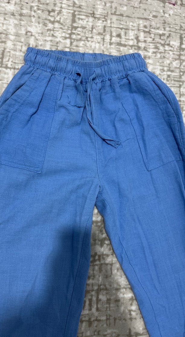 Kadın Mavi Denim Midi Boy keten Pantolon - Görsel 3