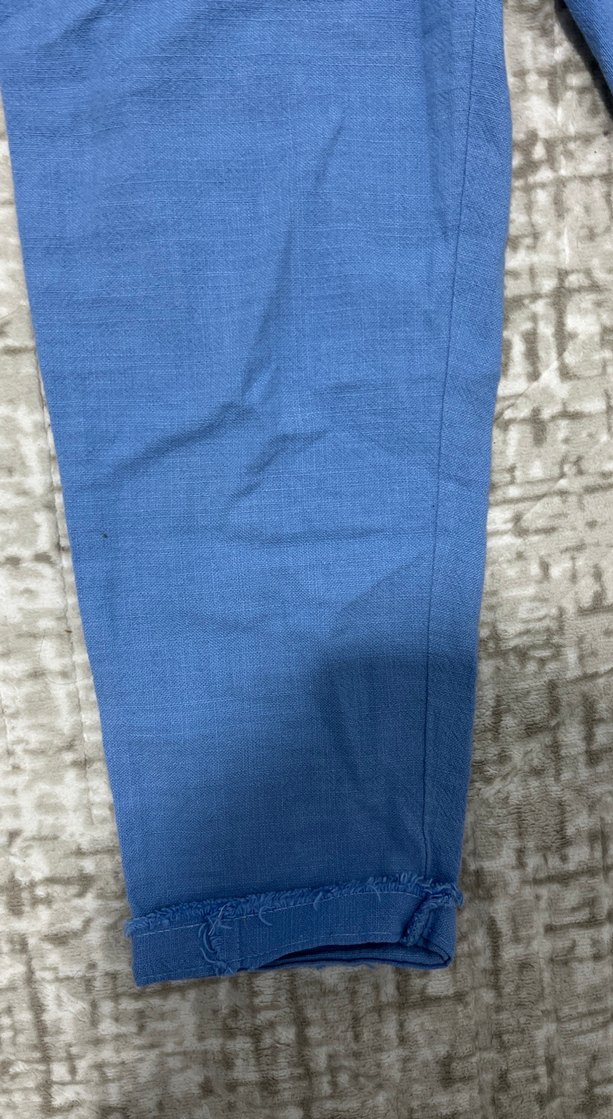 Kadın Mavi Denim Midi Boy keten Pantolon - Görsel 2