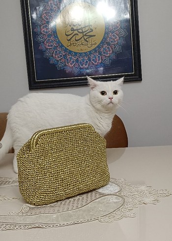 Mango Parlak Altın Renkli Örgü Kadın Clutch Çanta