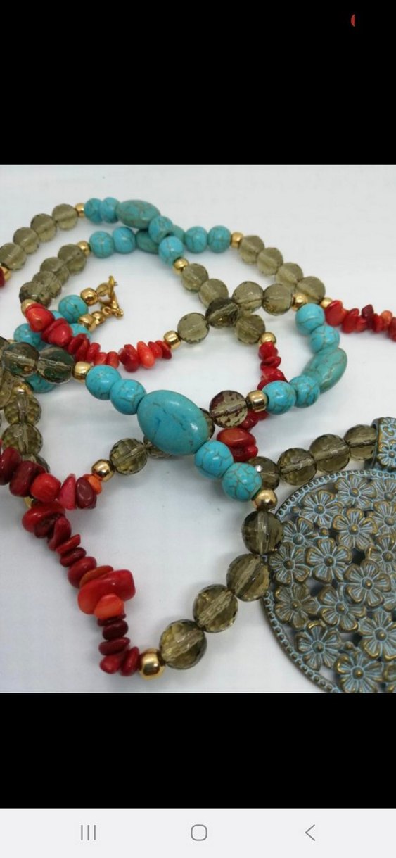 Kuvars ve mercan detaylı uzun kolye - Görsel 2