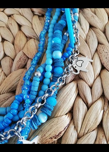 Mavi  Boncuklu çoklu  kısa  Kolye - Görsel 2