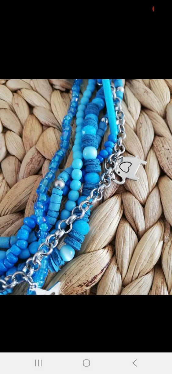 Mavi  Boncuklu çoklu  kısa  Kolye - Görsel 2