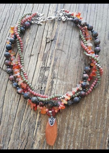 Doğal taş çok sarımlı kolye - Görsel 2