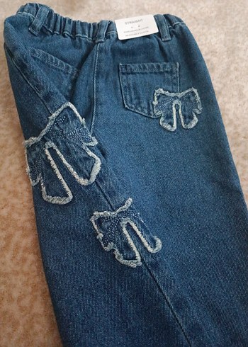 Nakışlı Gri Mavi Kız Kot Pantolon - Görsel 6