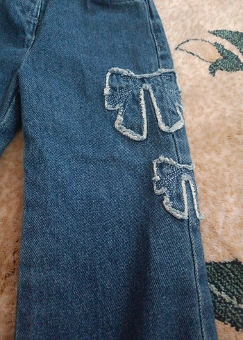Nakışlı Gri Mavi Kız Kot Pantolon - Görsel 2