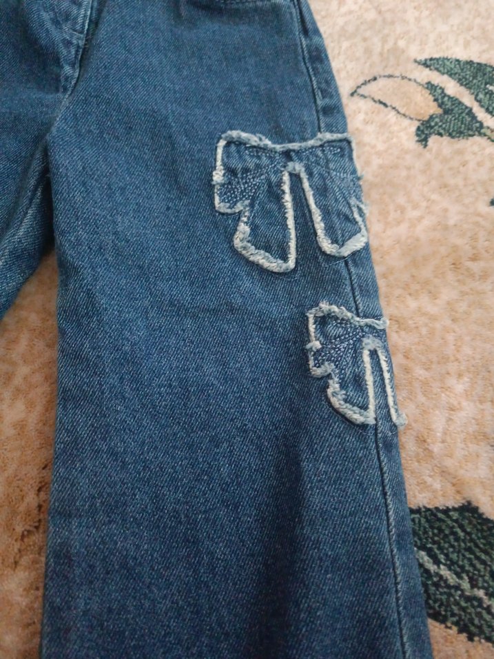 Nakışlı Gri Mavi Kız Kot Pantolon - Görsel 2