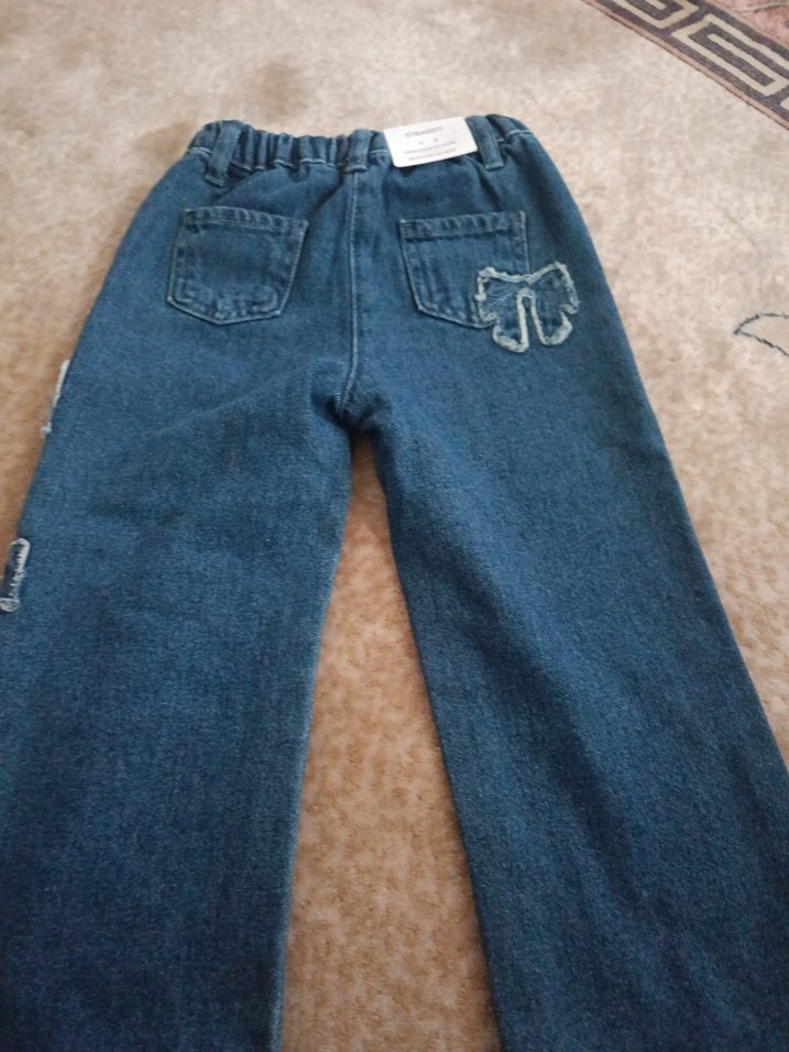 Nakışlı Gri Mavi Kız Kot Pantolon - Görsel 5