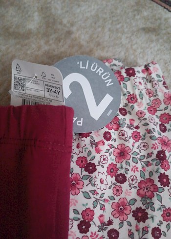 Bordo ve Çiçek Desenli Kız Taytları - Görsel 3