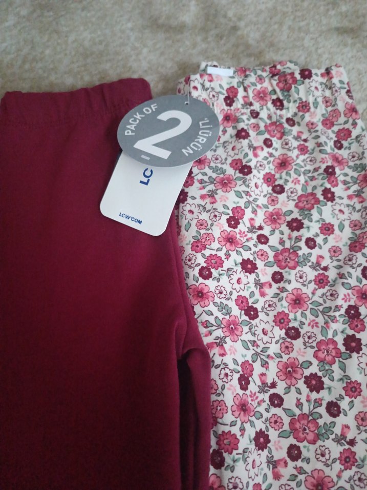 Bordo ve Çiçek Desenli Kız Taytları - Görsel 2