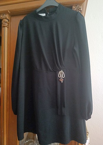 40 Beden Drapeli Siyah Midi Kadın Tunik