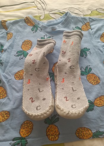6 Yaş Beden Erkek Çocuk Ananas Desenli Mavi Tişört