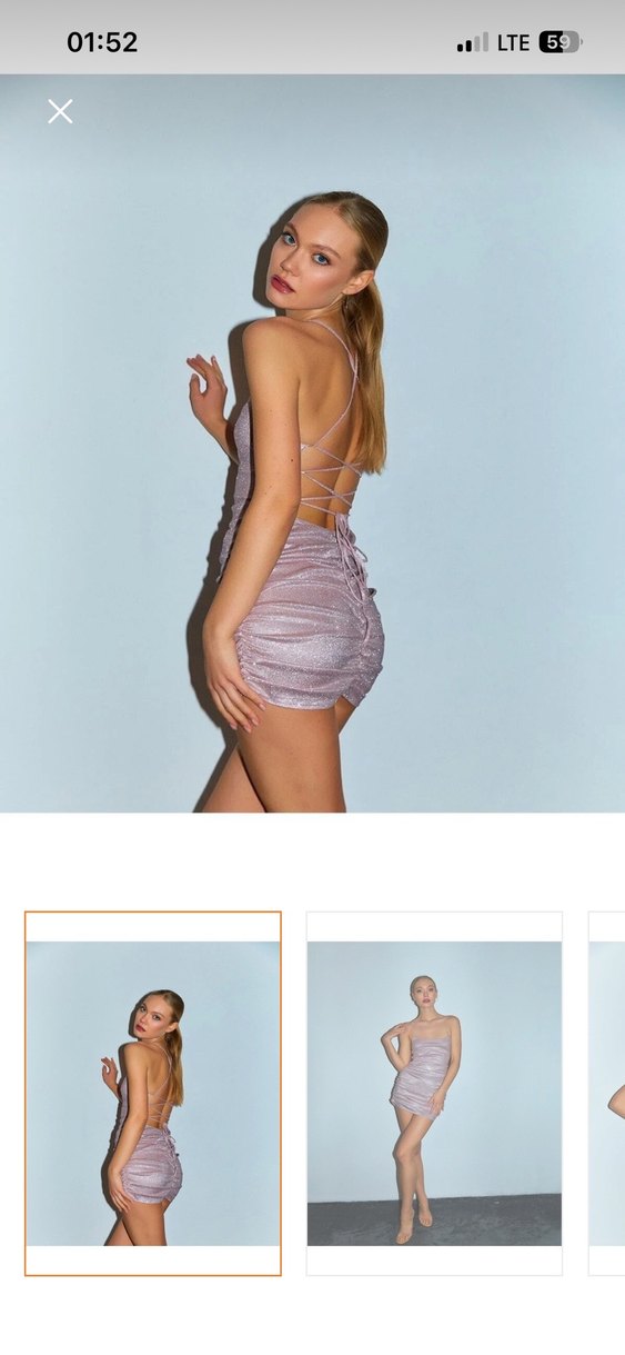 Pembe Drapeli Mini Elbise - Görsel 2