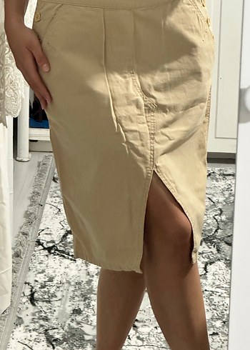 Bej Düğmeli Midi Eteği - Görsel 5