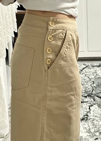 Bej Düğmeli Midi Eteği - Görsel 2