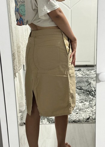Bej Düğmeli Midi Eteği - Görsel 3