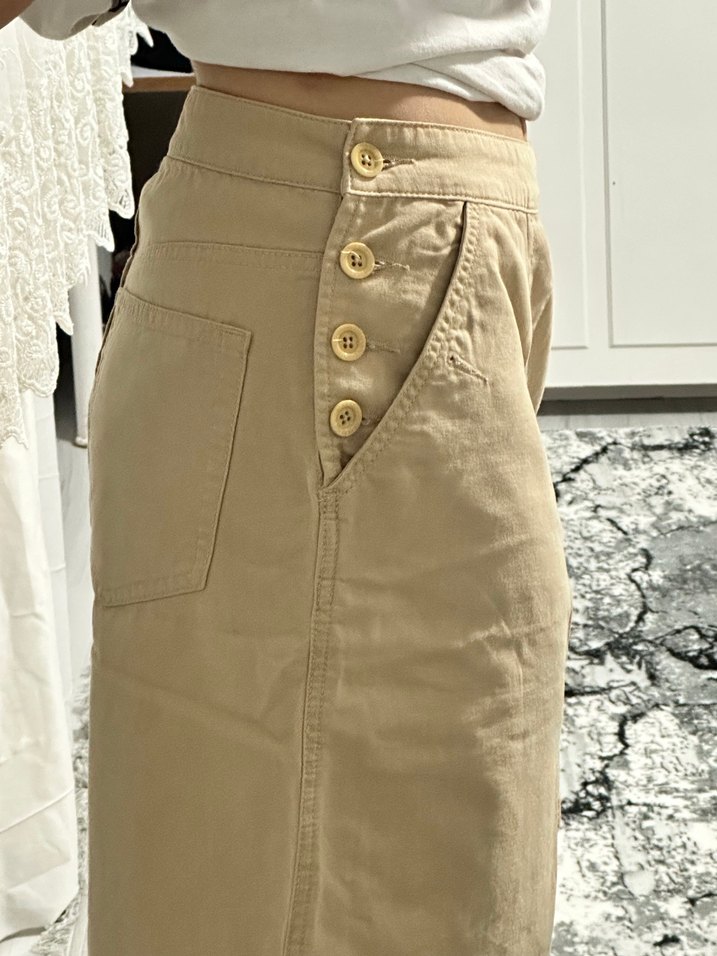 Bej Düğmeli Midi Eteği - Görsel 2