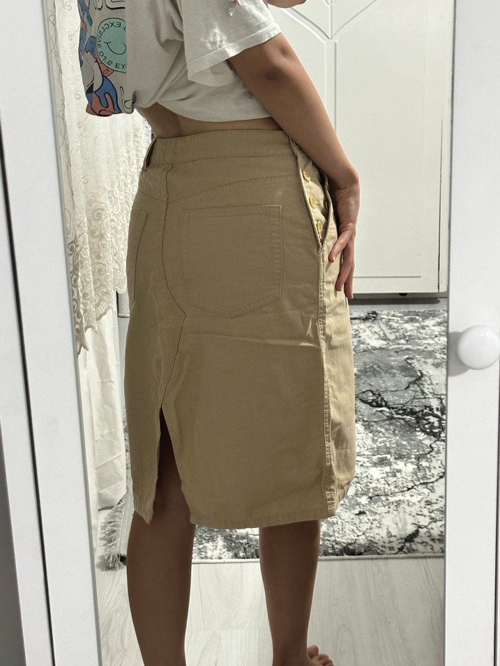 Bej Düğmeli Midi Eteği - Görsel 3