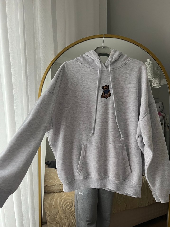 Gri Nakışlı Kadın Sweat - Görsel 3