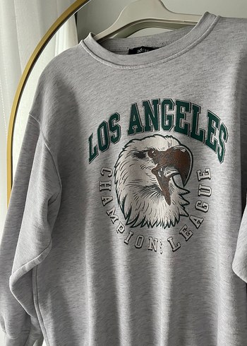 Gri Baskılı Kadın Sweatshirt Oversize - Görsel 3