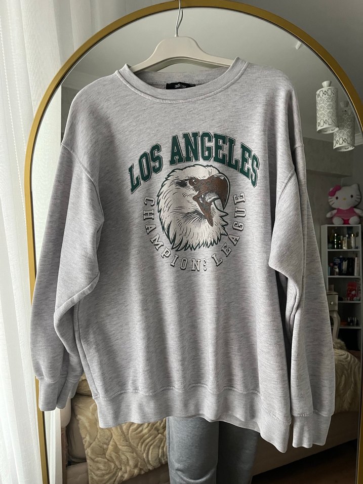 Gri Baskılı Kadın Sweatshirt Oversize - Görsel 2