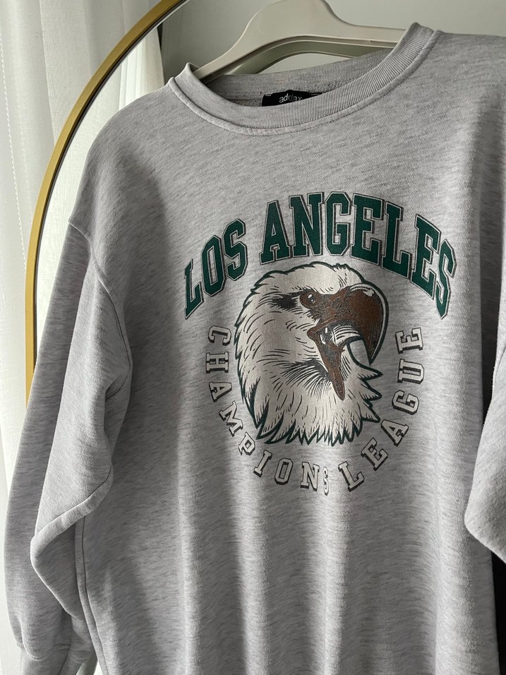 Gri Baskılı Kadın Sweatshirt Oversize - Görsel 3