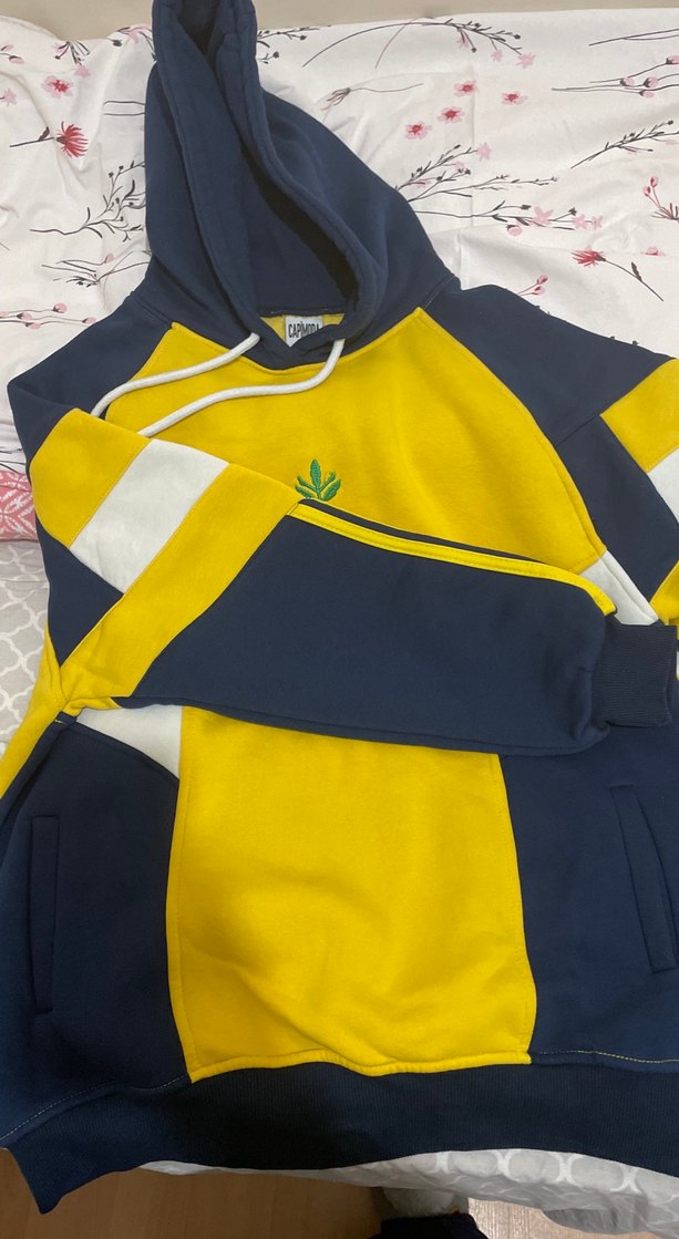 Sarı Lacivert Kapüşonlu Kadın Sweatshirt - Görsel 2