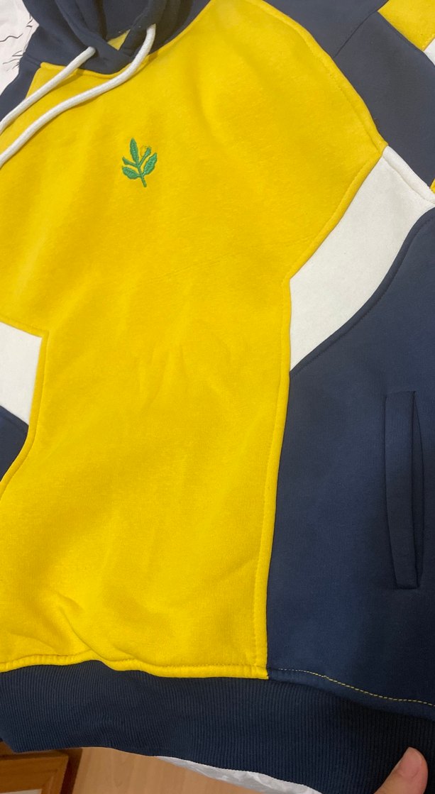 Sarı Lacivert Kapüşonlu Kadın Sweatshirt - Görsel 3