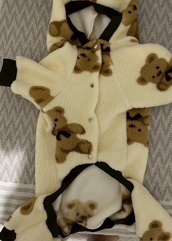 Leopar Desenli Beyaz Kürklü Köpek Tulumu - Görsel 2