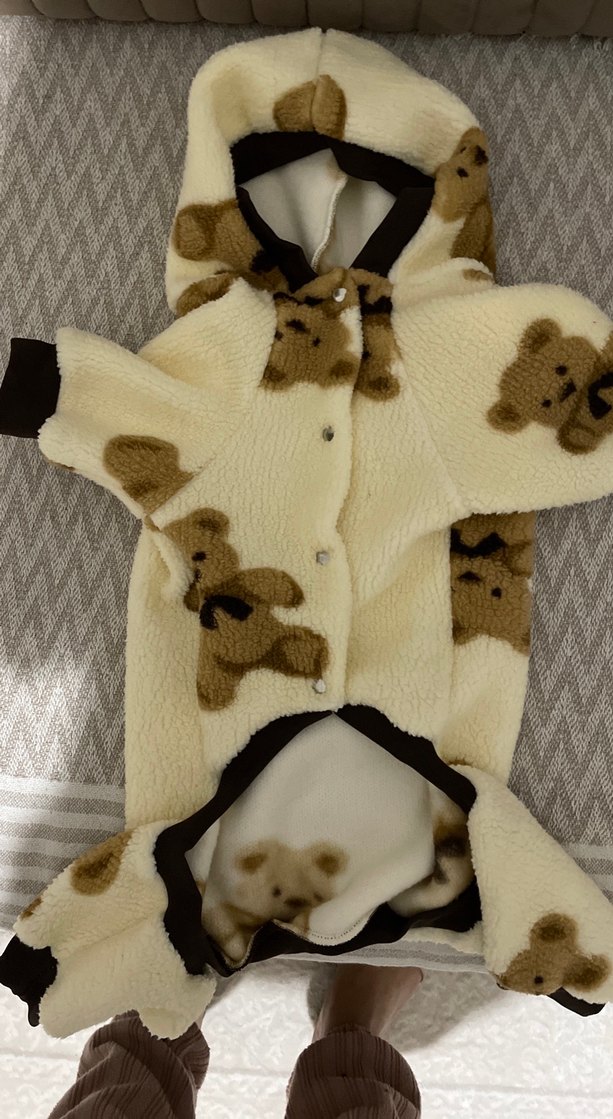 Leopar Desenli Beyaz Kürklü Köpek Tulumu - Görsel 2