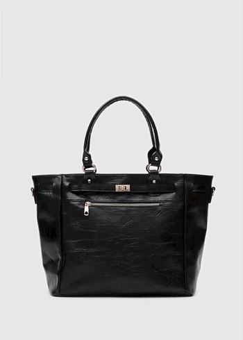 Siyah Deri Tokalı Kadın Çanta Stradivarus - Görsel 5