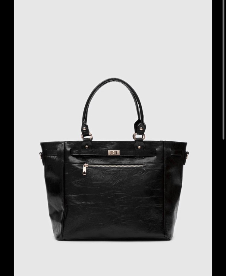 Siyah Deri Tokalı Kadın Çanta Stradivarus - Görsel 5