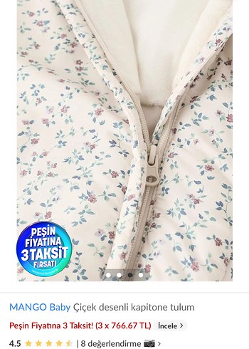 MANGO Baby Çiçek Desenli Kapitone Tulum - Görsel 2