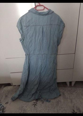 s Beden mavi Renk Düğmeli Gri Denim Midi Elbise