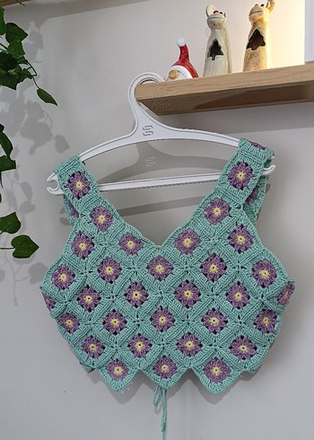 xs Beden Çok Renkli Örgü Mini Crop Top