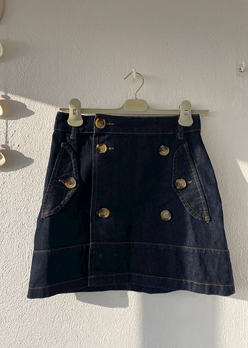 Düğmeli Lacivert Midi Denim Kadın Etek - Görsel 2