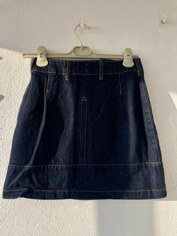 Düğmeli Lacivert Midi Denim Kadın Etek - Görsel 3