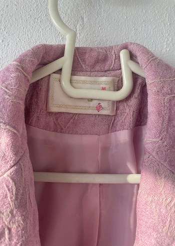 Pembe Keten Mini Kadın Blazer - Görsel 3