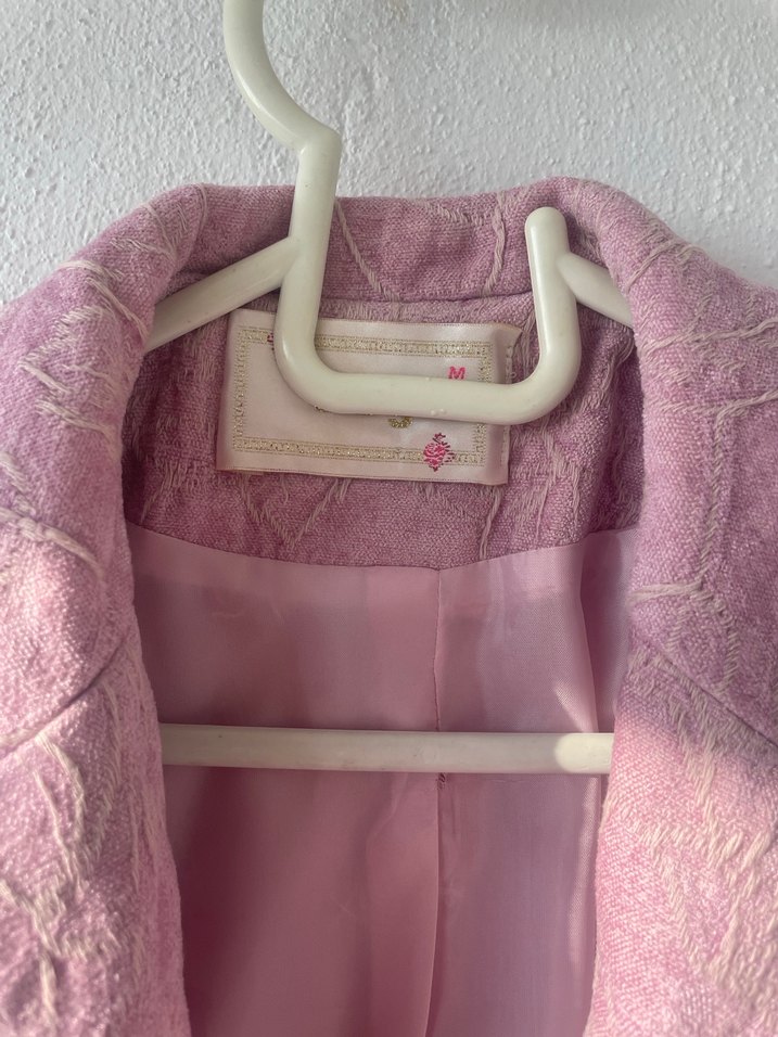 Pembe Keten Mini Kadın Blazer - Görsel 3