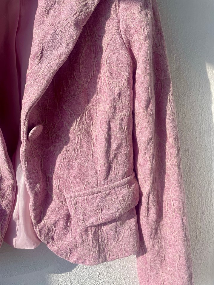 Pembe Keten Mini Kadın Blazer - Görsel 2