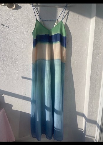 Mavi Bohem Uzun Askılı Elbise - Görsel 4