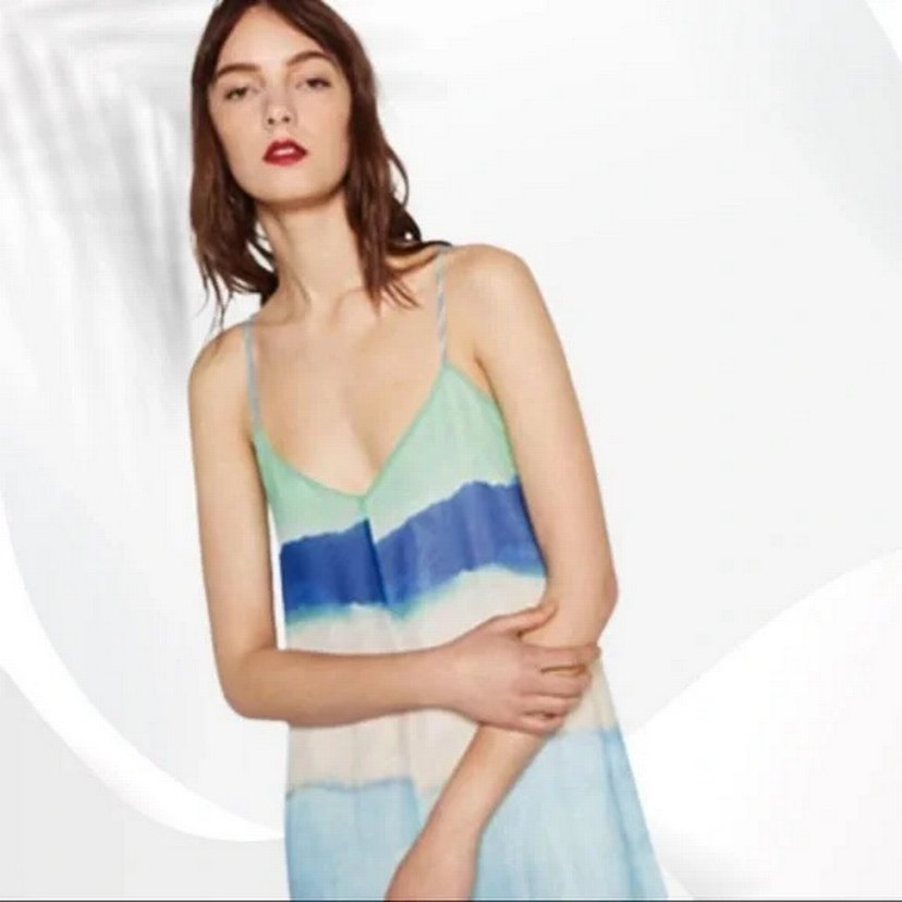 Mavi Bohem Uzun Askılı Elbise - Görsel 3